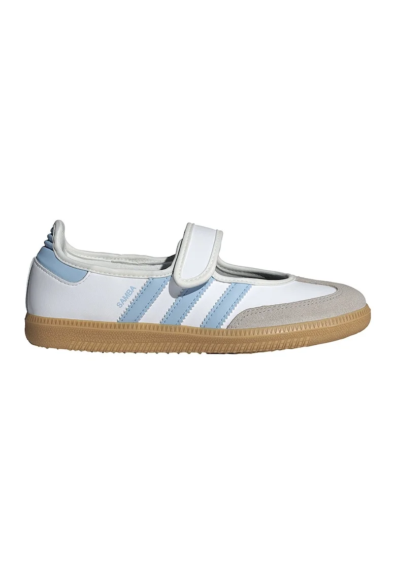 Pantofi din piele cu bareta cu inchidere velcro Samba, Alb optic/Albastru deschis