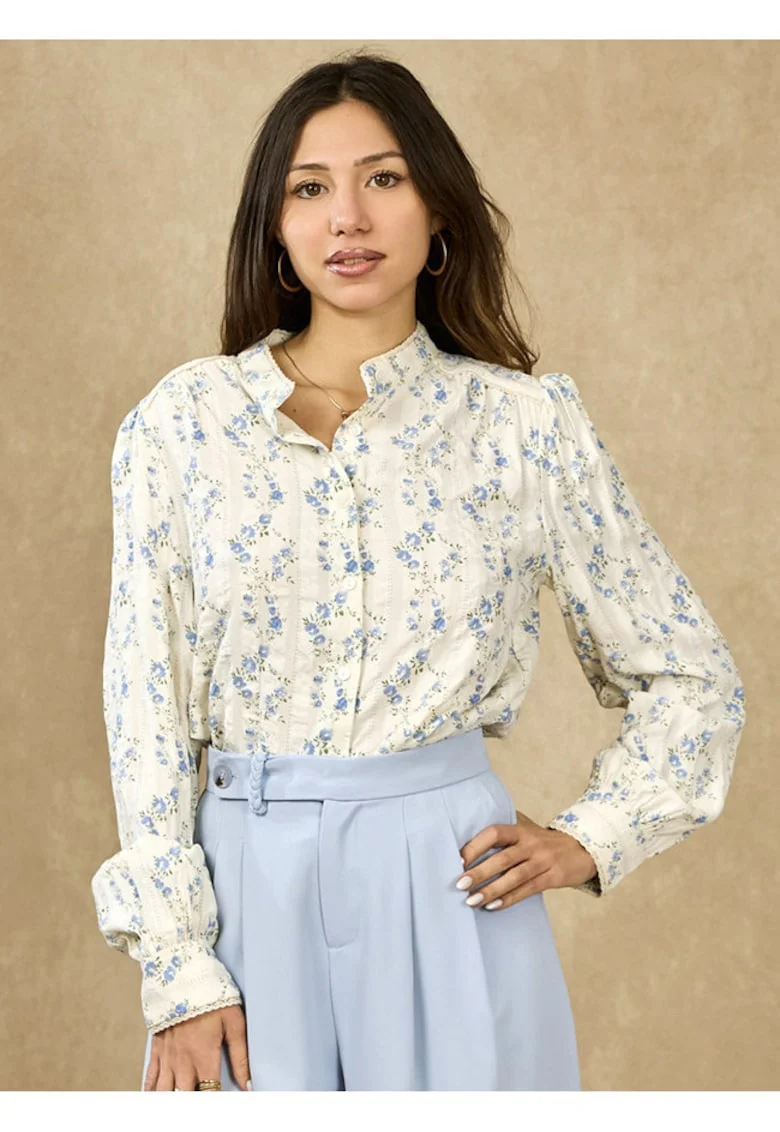 Camasa ivory din bumbac cu imprimeu ASD97216 M9 19842, Bej