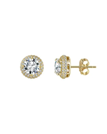 Cercei  cu Moissanite 0.5 ct, Argint 925 Placat cu Aur, Design Halo