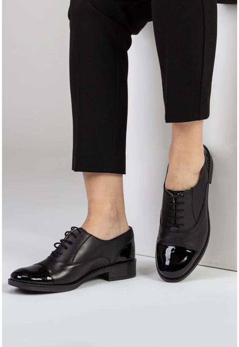 Pantofi dama Oxford negri din piele naturala