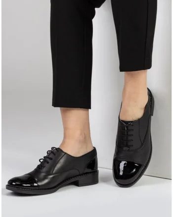 Pantofi dama Oxford negri din piele naturala