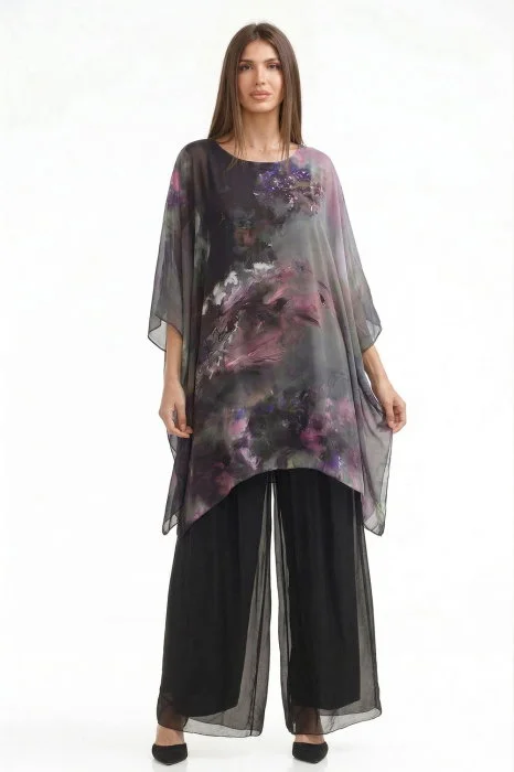 Pantaloni lungi negri, drepti, cu dublura, din matase si vascoza