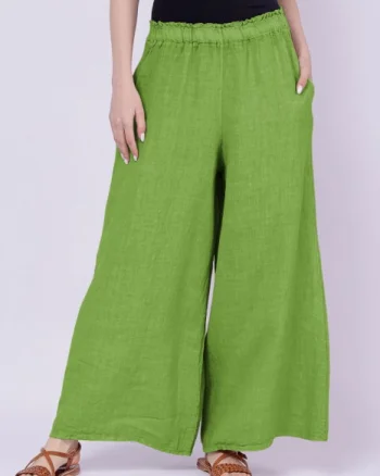 Pantaloni de vara din in largi, verde oliv