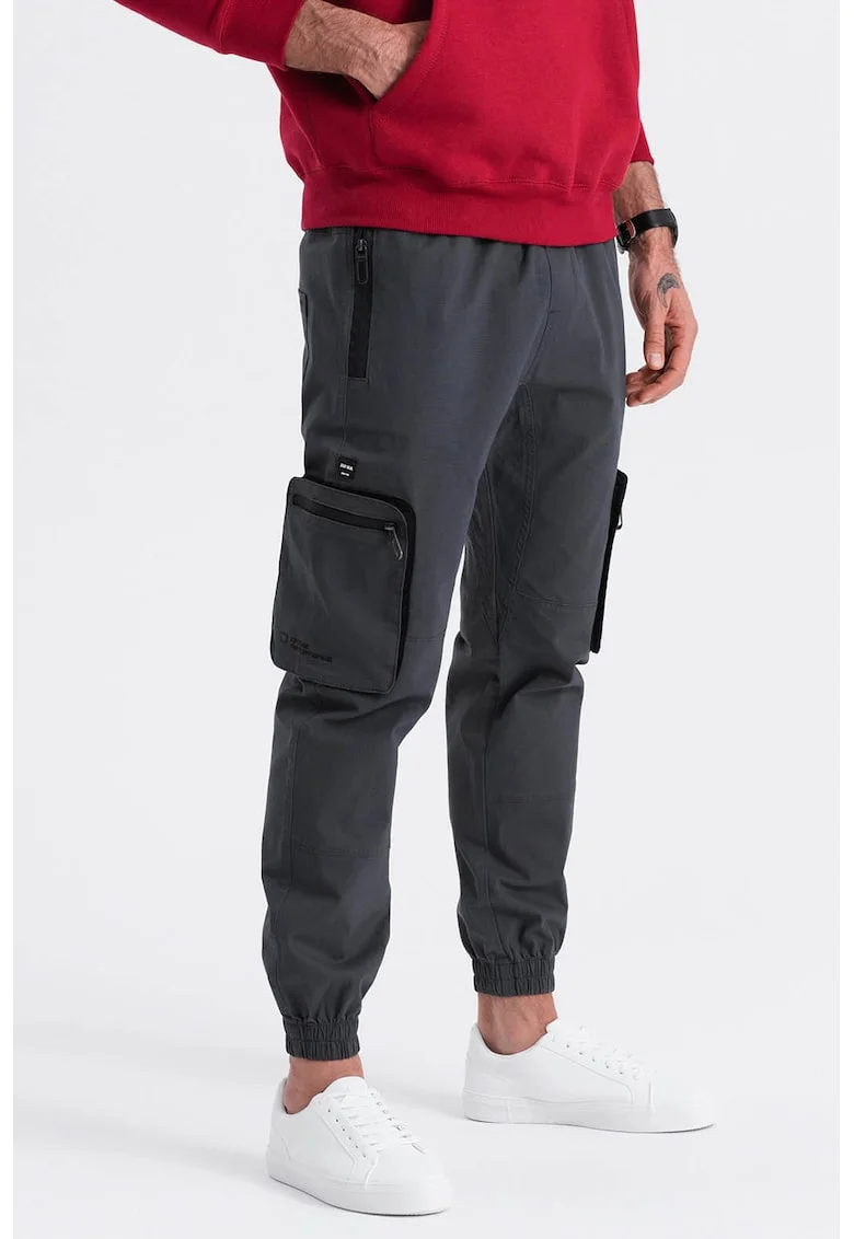 Pantaloni cargo cu mansete elastice, Gri antracit
