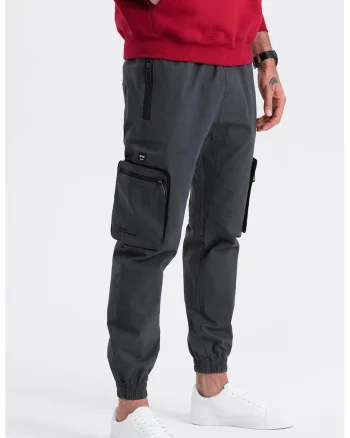 Pantaloni cargo cu mansete elastice, Gri antracit