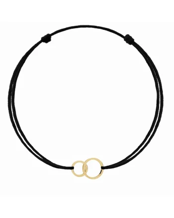 Bratara cu pandantiv Cercuri din AUR 14K 585, snur reglabil, aur galdwqfben, Negru