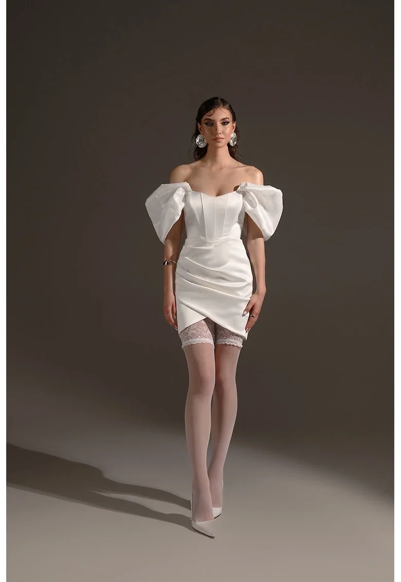 Rochie scurta, fara bretele, Alb optic