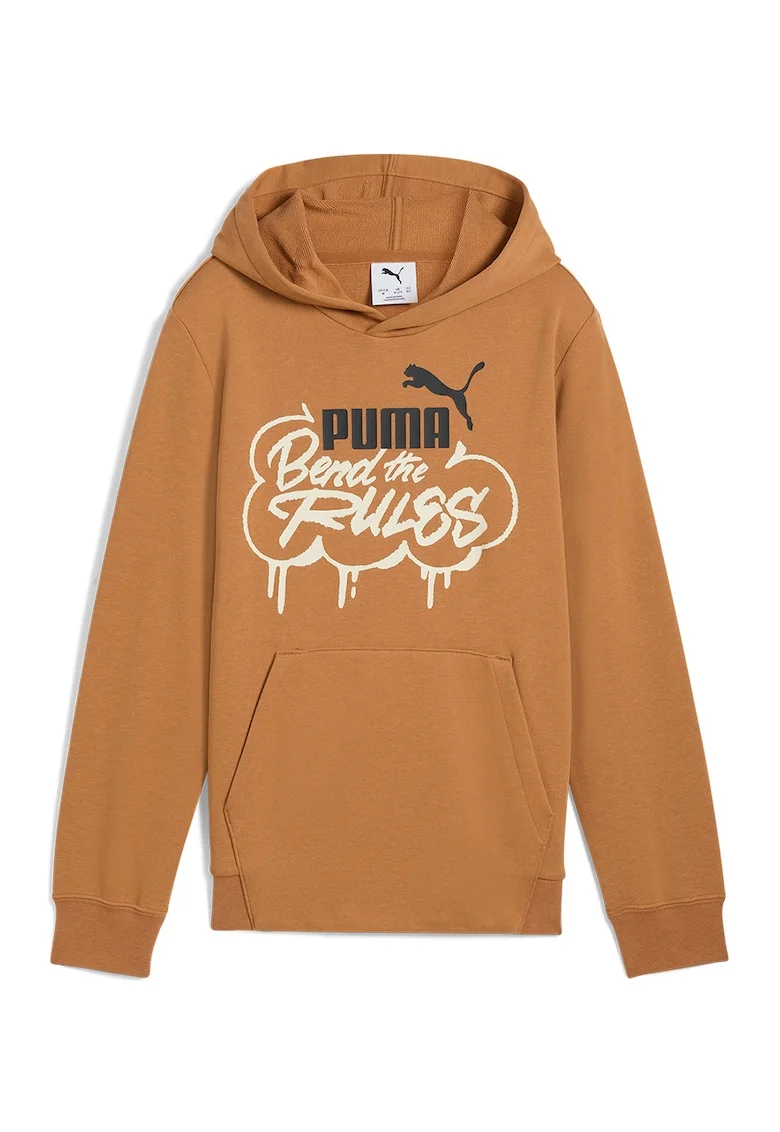 Hanorac cu imprimeu logo si buzunar kangaroo Mid 90s, Maro camel