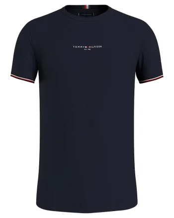 Tricou slim-fit din bumbac cu decolteu la baza gatului, Bleumarin