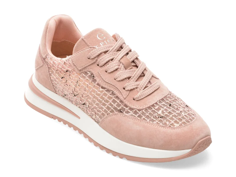 Pantofi sport EPICA roz, QS510, din material textil si piele naturala