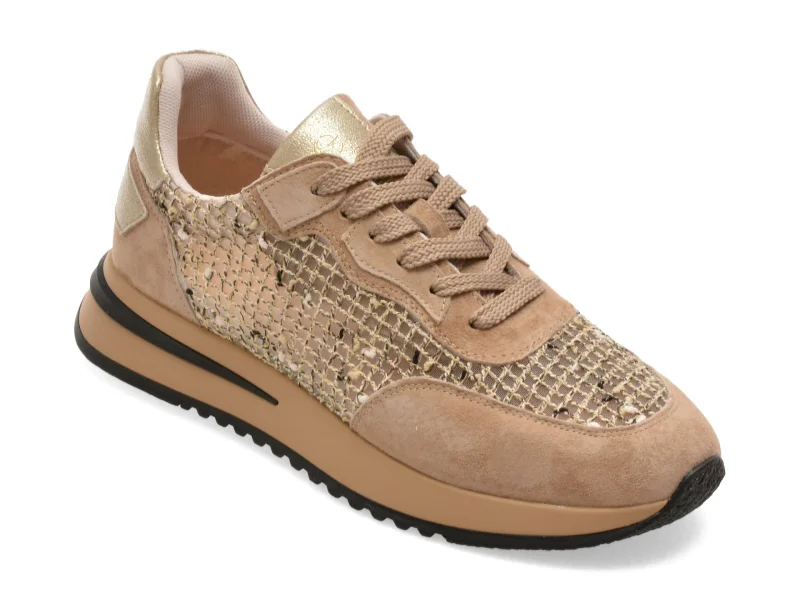 Pantofi sport EPICA bej, QS510, din material textil si piele naturala