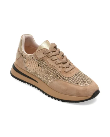 Pantofi sport EPICA bej, QS510, din material textil si piele naturala