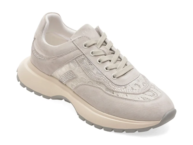Pantofi sport EPICA gri, QS836, din material textil si piele naturala