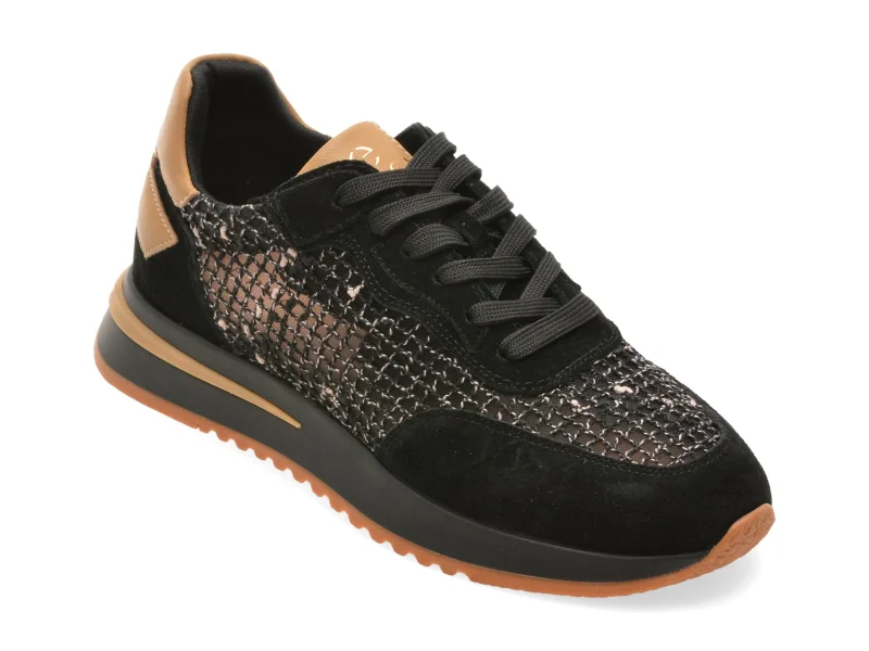 Pantofi sport EPICA negri, QS510, din material textil si piele naturala