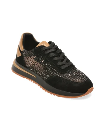 Pantofi sport EPICA negri, QS510, din material textil si piele naturala