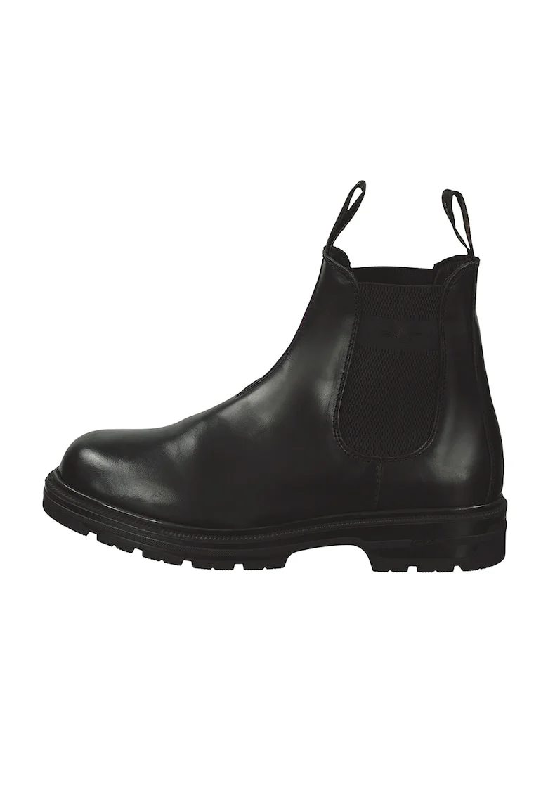 Ghete chelsea de piele cu benzi pull-on, Negru