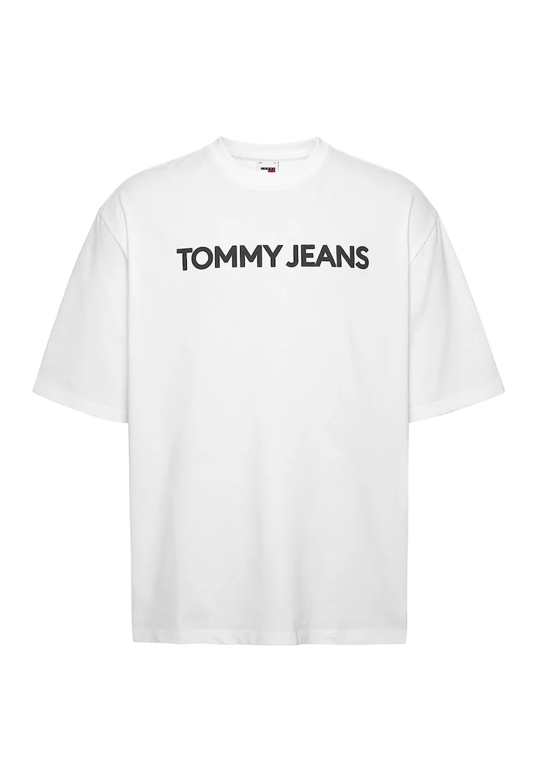 Tricou de bumbac cu decolteu la baza gatului, Alb/Negru