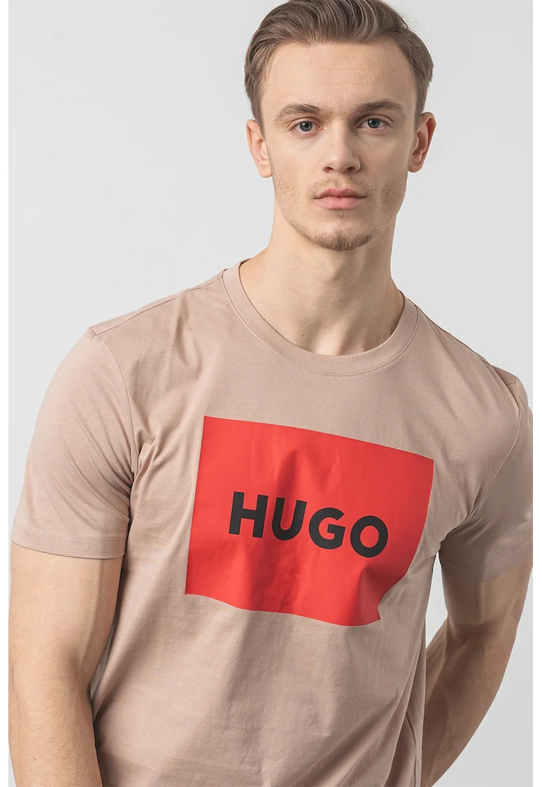 Tricou regular fit cu imprimeu logo Dulive, Rosu/Maro taupe deschis