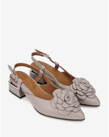 Pantofi dama  taupe din piele cu ornament floare