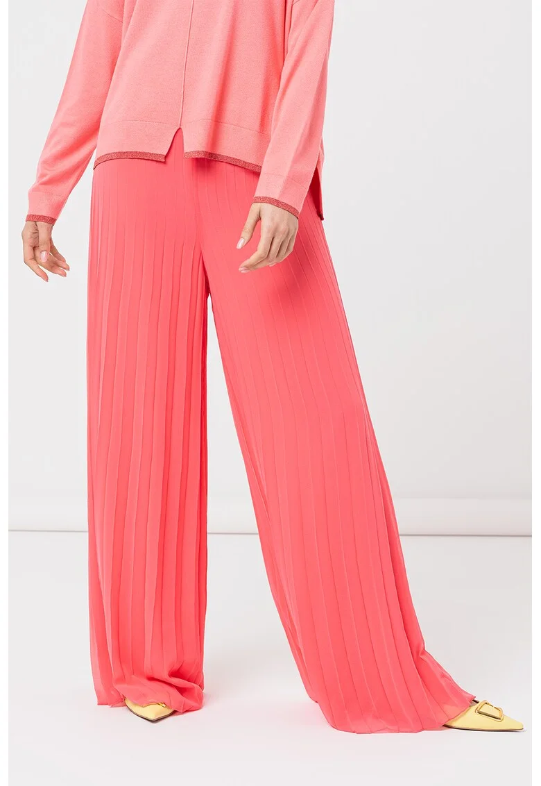 Pantaloni cu croiala ampla si talie medie, Roz