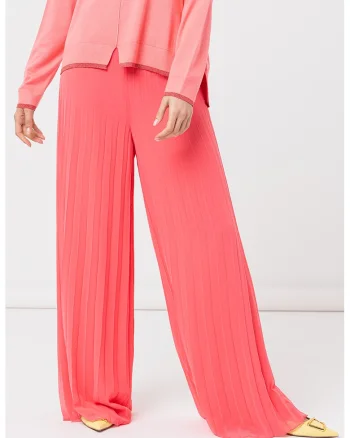 Pantaloni cu croiala ampla si talie medie, Roz