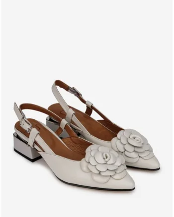 Pantofi dama  bej din piele cu ornament floare