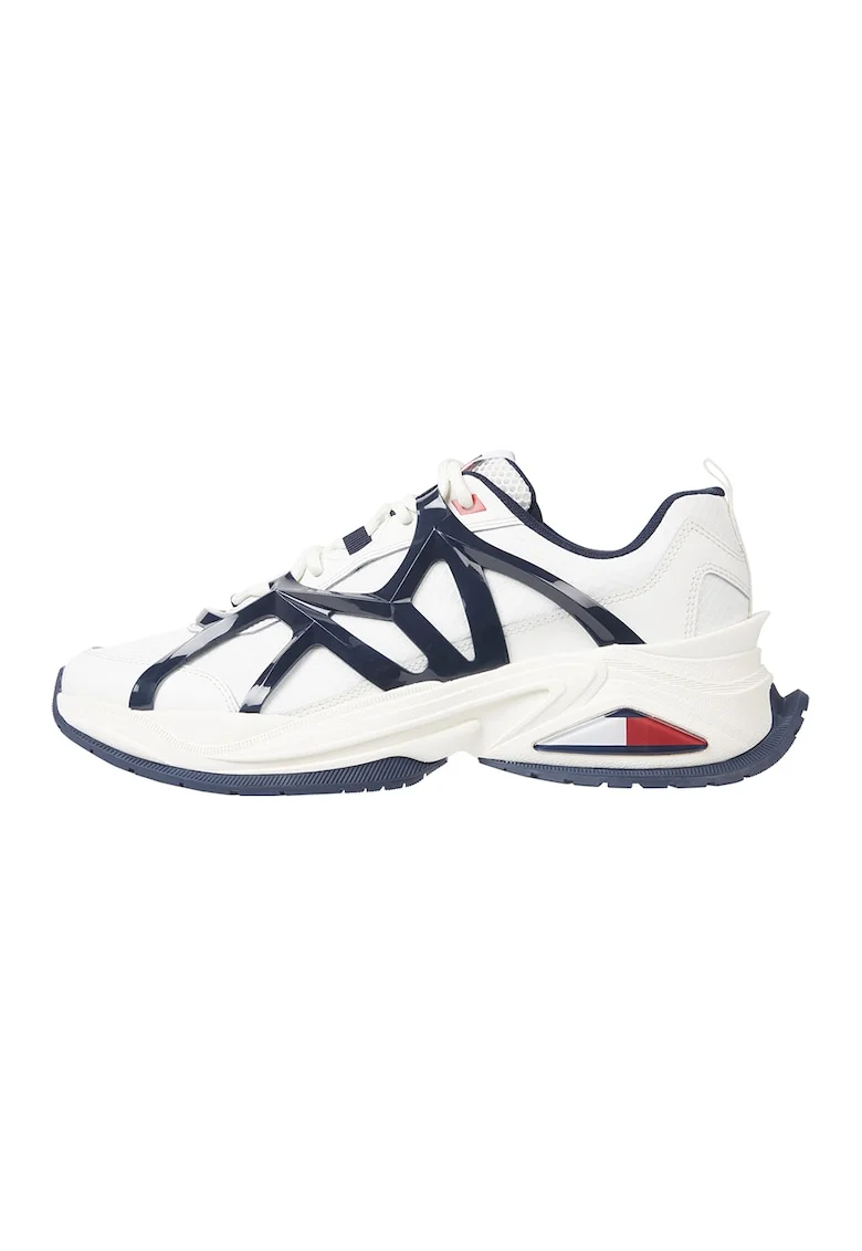 Pantofi sport cu insertii de material textil, Alb/Negru