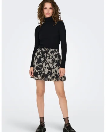 Fusta de sifon cu imprimeu floral, Negru/Grej