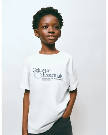 Tricou de bumbac cu imprimeu text, Albastru pastel