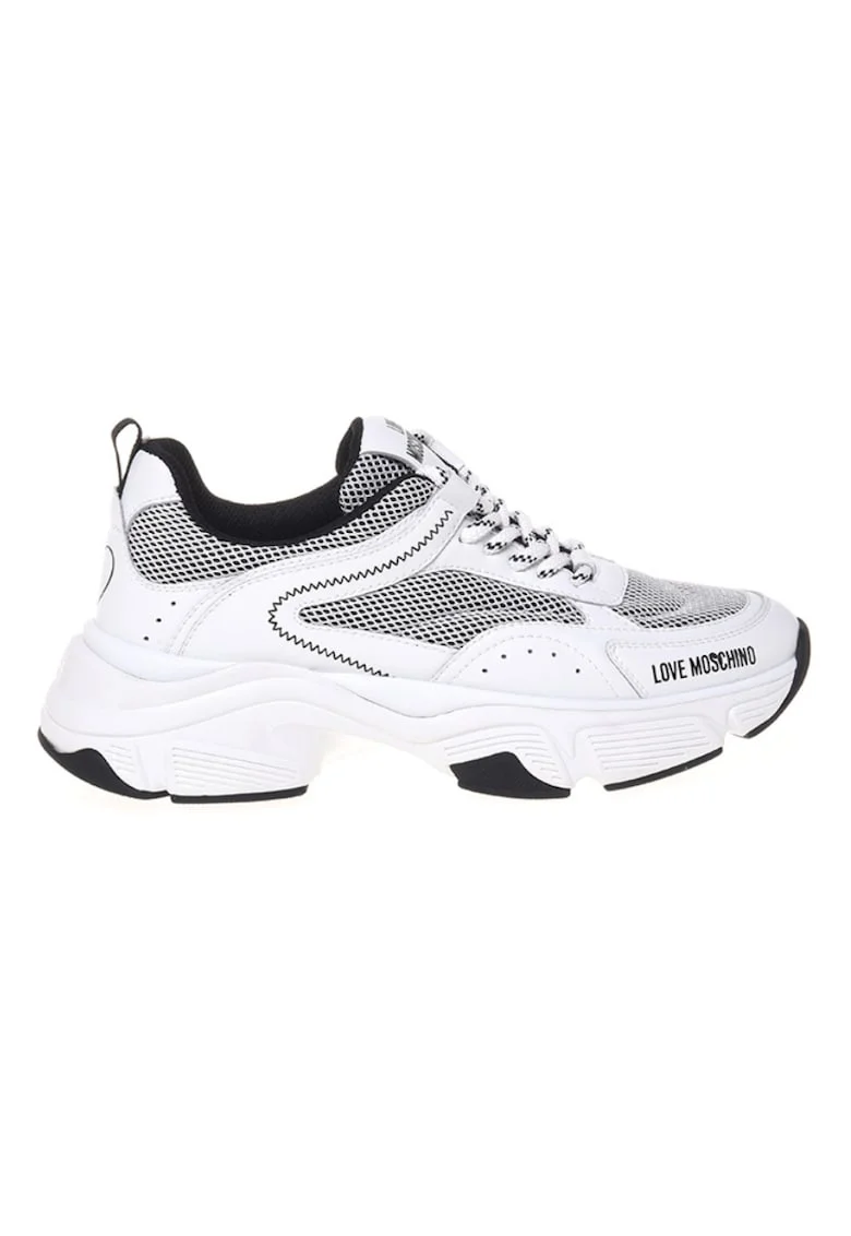 Pantofi sport din textil si piele naturala, Alb