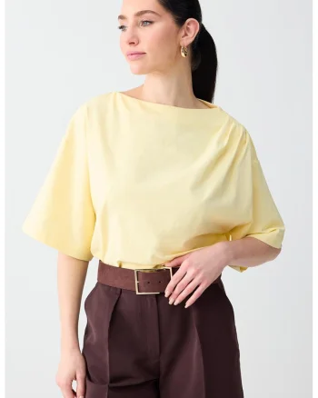 Bluza lejera cu decolteu barcuta, Galben pai