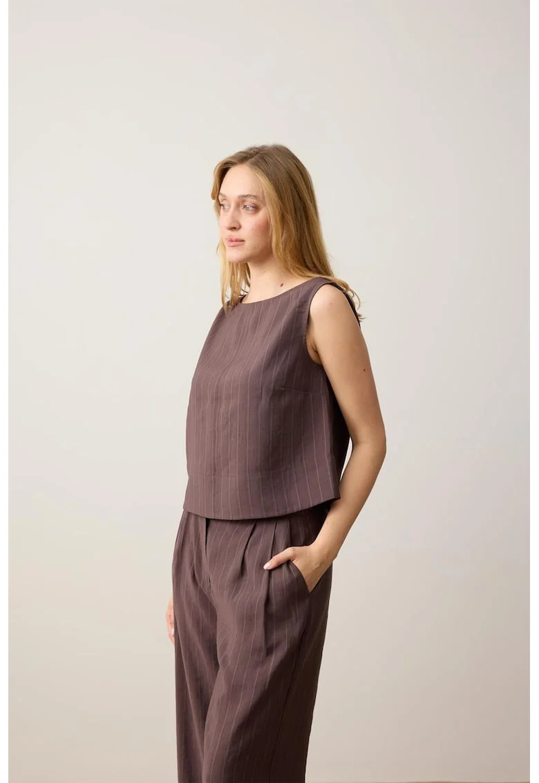 Bluza din amestec de modal fara maneci, Maro pamantiu