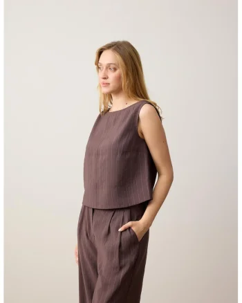 Bluza din amestec de modal fara maneci, Maro pamantiu