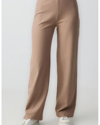 Pantaloni eleganti cu dungi si talie inalta, Bej
