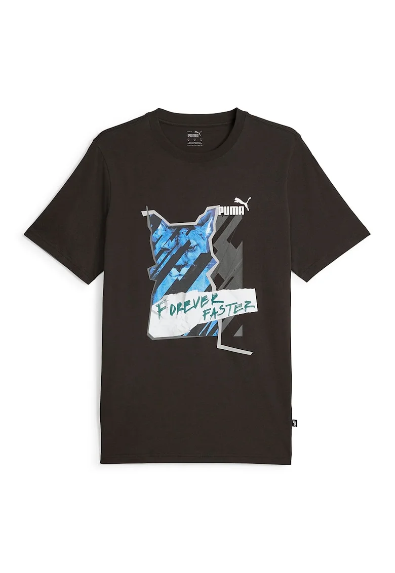 Tricou de bumbac cu decolteu la baza gatului, Negru/Albastru