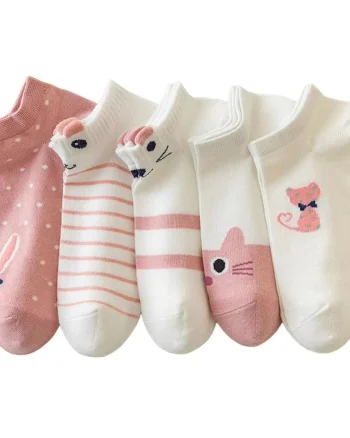 Set 5 perechi de sosete pentru dama, SS089, Crem/Roz, marime universala (35-39)