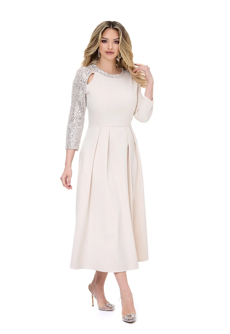Rochie midi evazata, Bej deschis