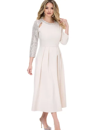 Rochie midi evazata, Bej deschis