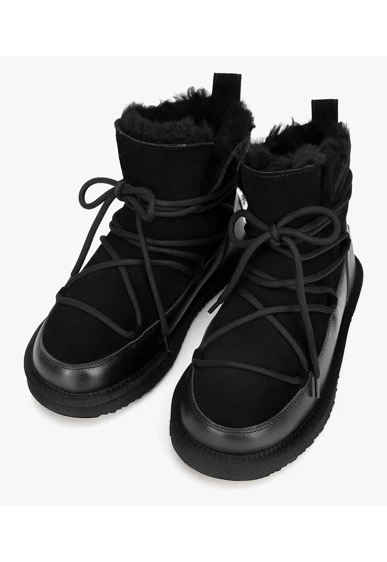 Botine dama,  piele intoarsa, blana, negru