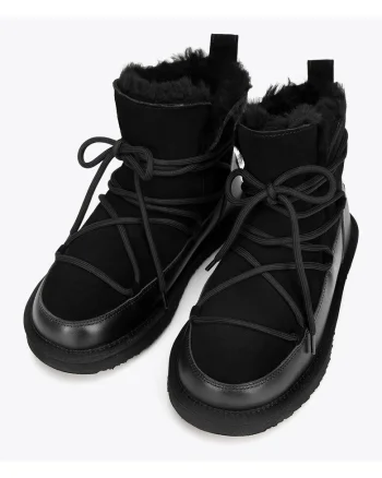 Botine dama,  piele intoarsa, blana, negru