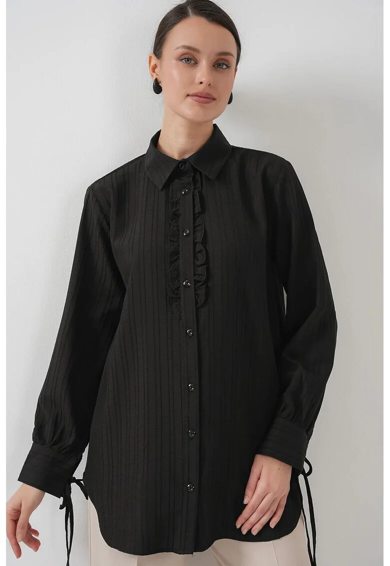 Camasa dama,  cu volane, negru, textil