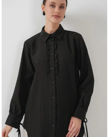 Camasa dama,  cu volane, negru, textil
