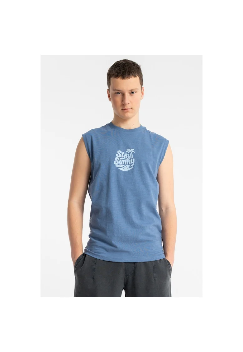 Tricou lejer fara maneci cu imprimeu in fata