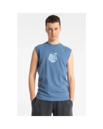 Tricou lejer fara maneci cu imprimeu in fata