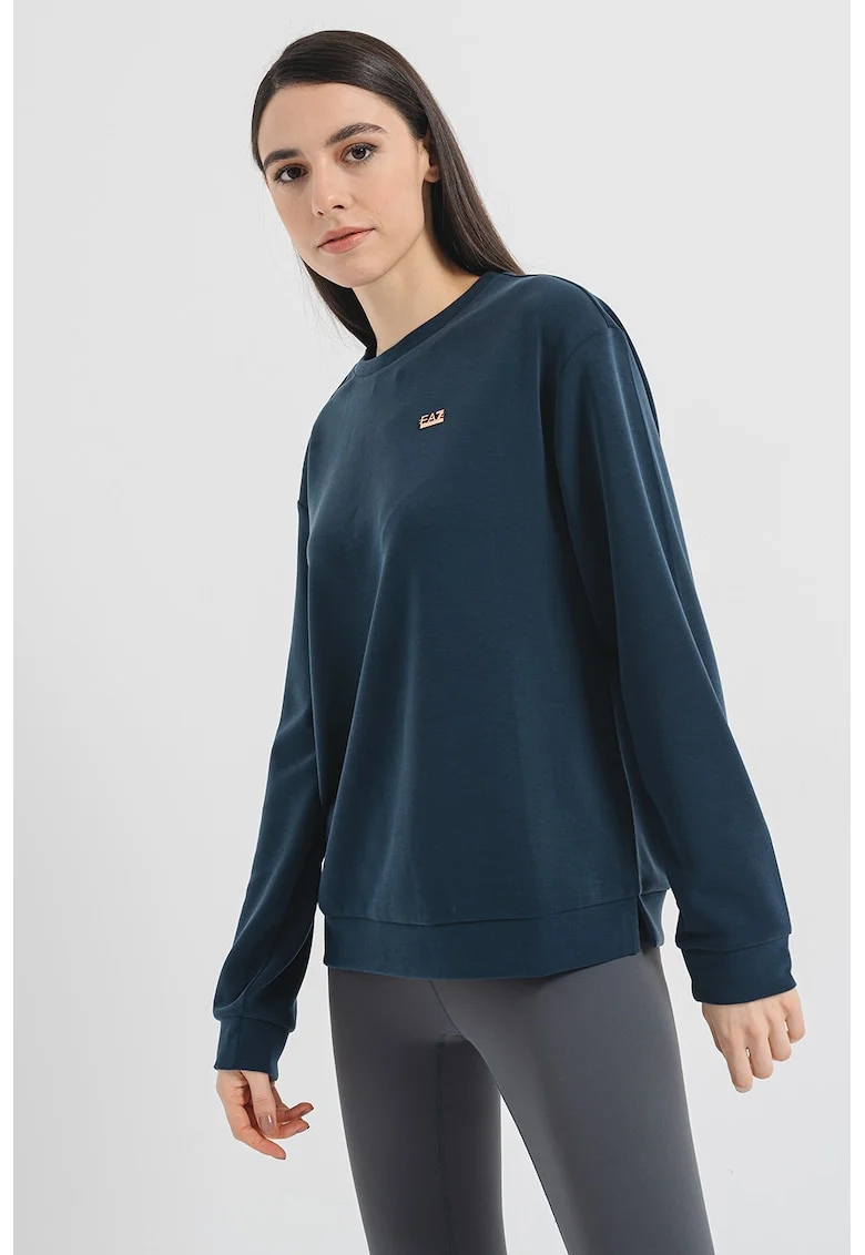 Bluza lejera de trening cu decolteu la baza gatului, Bleumarin
