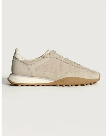 Pantofi sport din material textil si piele intoarsa cu model uni, Alb fildes/Bej deschis