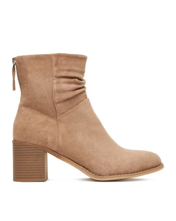 Botine dama,  bej, textil, Bej