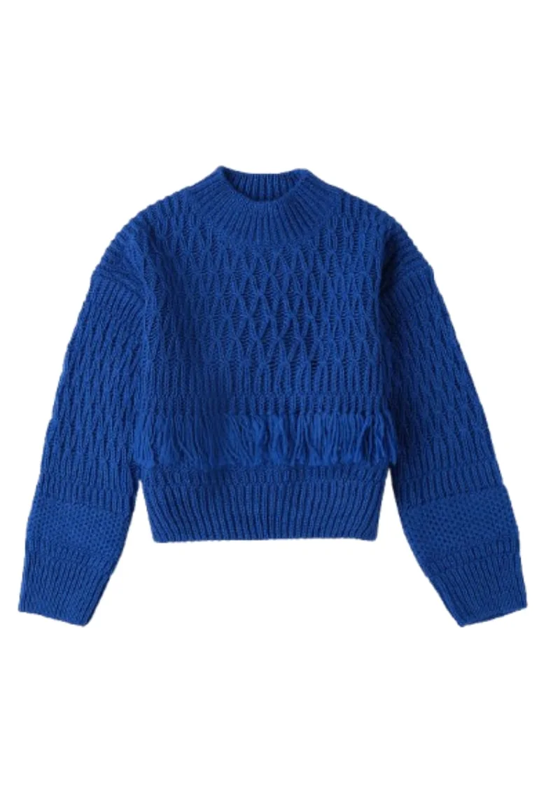 Pulover fete  tricot cu franjuri, Albastru