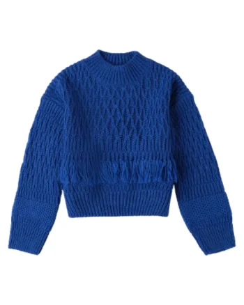 Pulover fete  tricot cu franjuri, Albastru