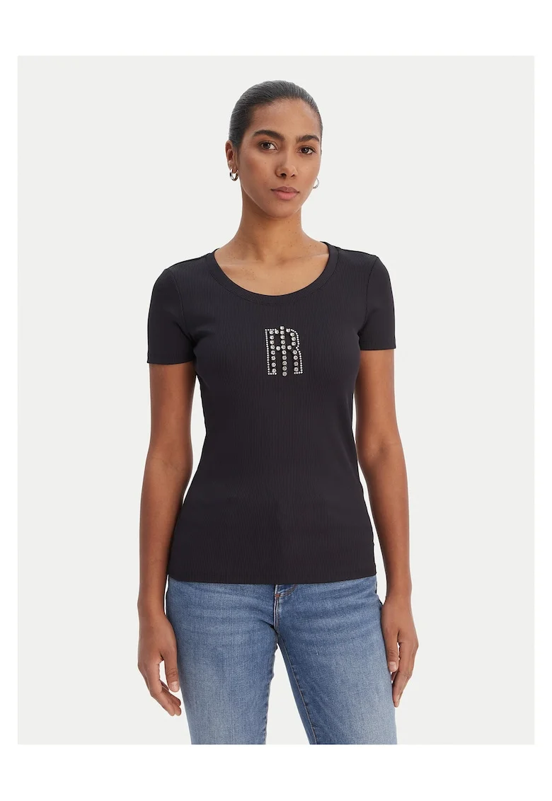 Tricou dama,  slim fit, negru, nylon/elastan